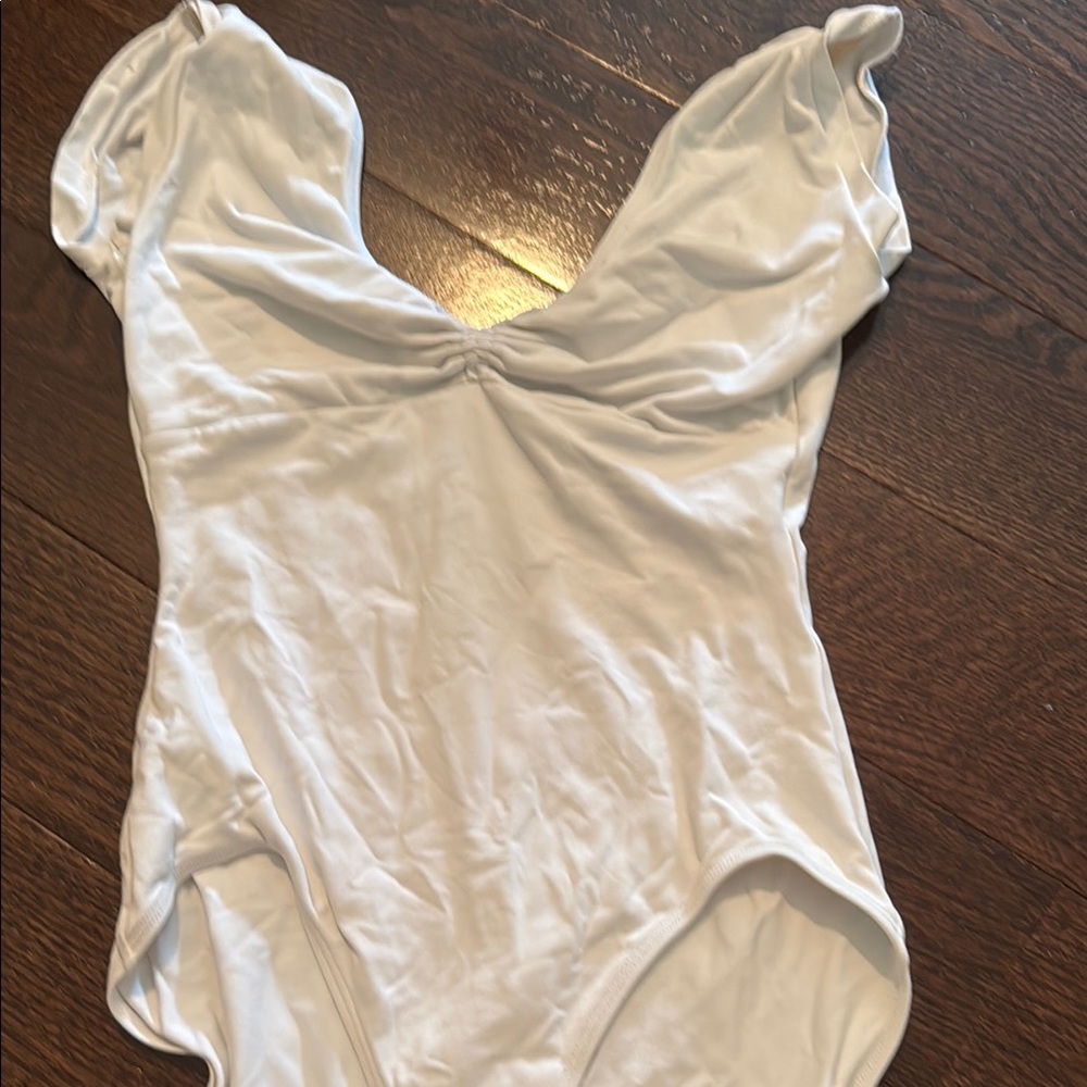 Gaynor Minden white cap sleeve leotard
